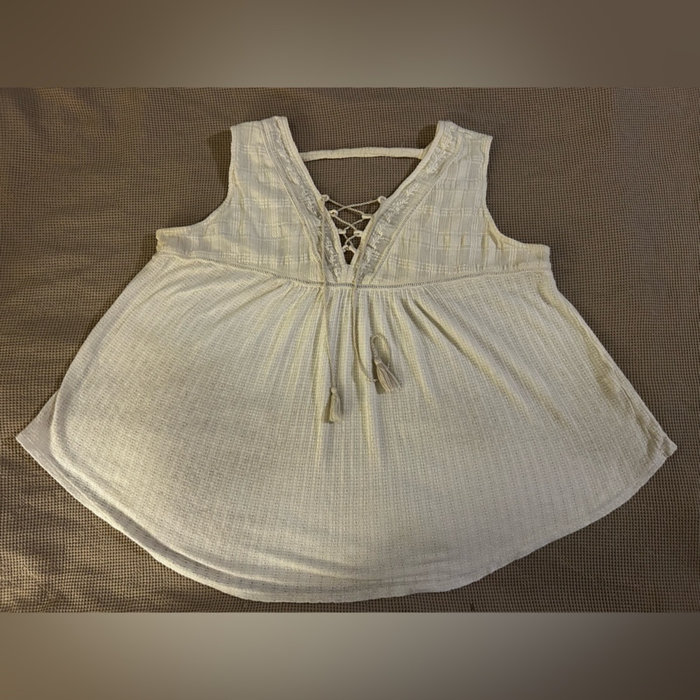 Lucky Brand Cream Sleeveless textured tank Top size 1X knit & woven - Picture 5 of 15